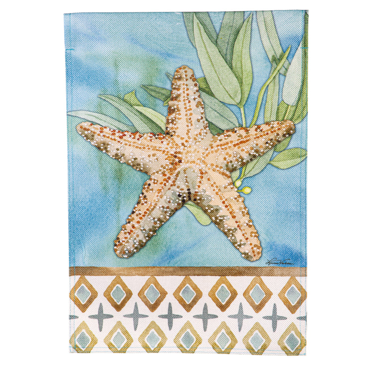 Coastal Starfish Burlap House Flag; Polyester 28"x44"