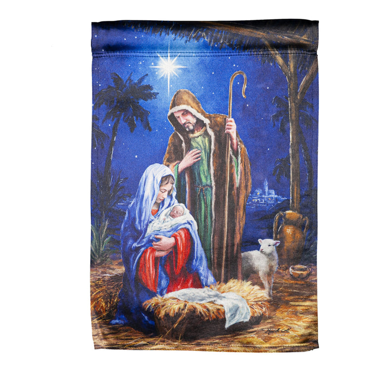 Holy Night Nativity Lustre House Flag; Polyester 29"x43"