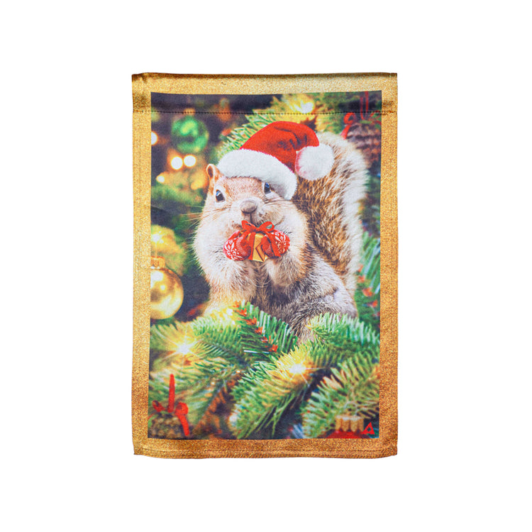 Santa Squirrel Lustre House Flag; Polyester 29"x43"