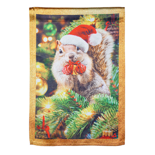 Santa Squirrel Lustre House Flag; Polyester 29"x43"