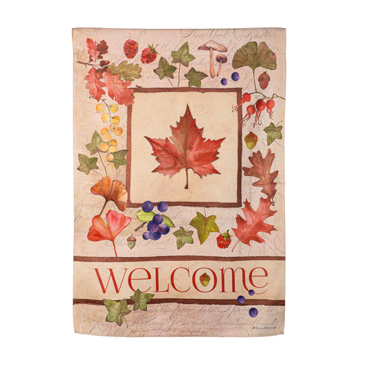 Welcome Fall Leaf Printed Suede House Flag; Polyester 29"x43"