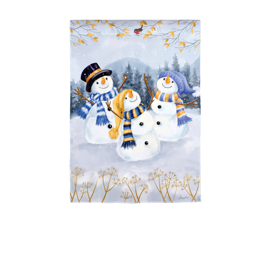 Happy Snowmen Printed Suede House Flag; Polyester 29"x43"