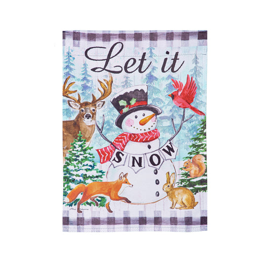 Let it Snow Snowman & Woodlands Printed Suede House Flag; Polyester 29"x43"