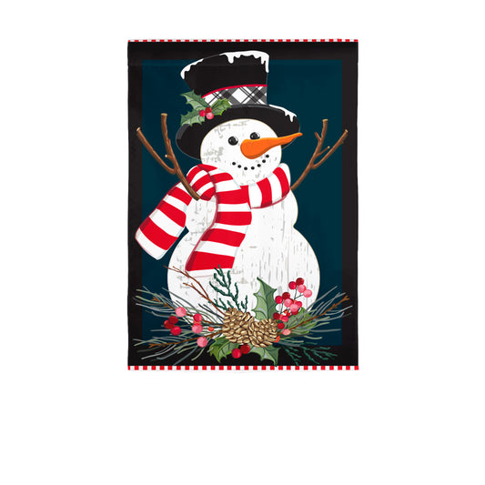 Holly Snowman Printed Burlap Garden Flag; Polyester 12.5"x18"