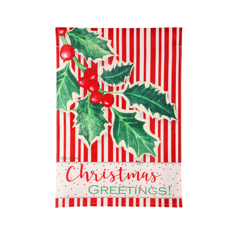 Christmas Greetings Printed Burlap Garden Flag; Polyester 12.5"x18"