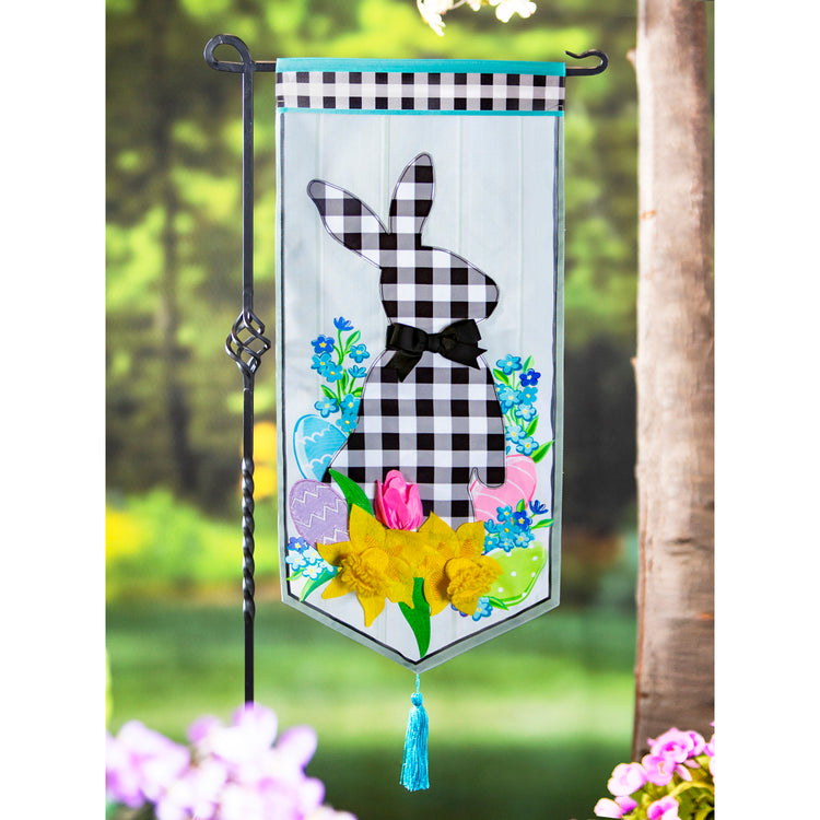 Gingham Easter Bunny Printed Everlasting Impressions Garden Flag; Polyester-Linen Blend 12.5"x28"