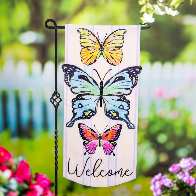 Butterfly Fields Everlasting Impressions Garden Flag; Polyester-Linen Blend 12.5"x28"