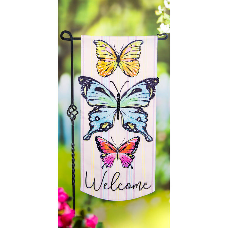 Butterfly Fields Everlasting Impressions Garden Flag; Polyester-Linen Blend 12.5"x28"