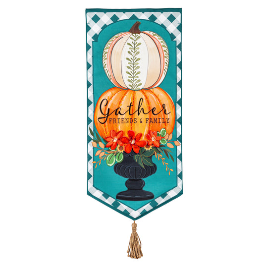 Gather Stacked Pumpkins Everlasting Impressions Garden Flag; Polyester-Linen Blend 12.5"x28"