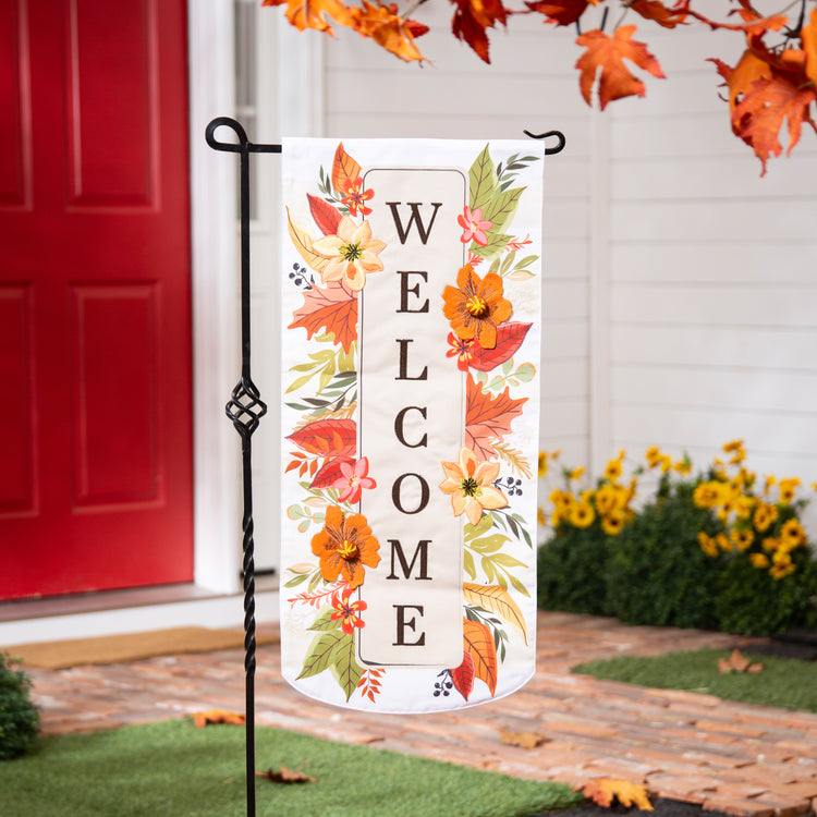 Autumn Floral Welcome Everlasting Impressions Garden Flag; Polyester-Linen Blend 12.5"x28"