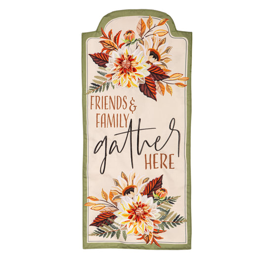 Friends & Family Gather Here Everlasting Impressions Garden Flag; Polyester-Linen Blend 12.5"x28"