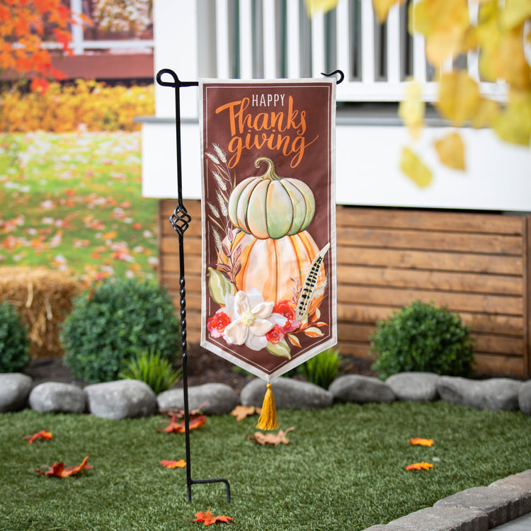 Happy Thanksgiving Everlasting Impressions Garden Flag; Polyester-Linen Blend 12.5"x28"