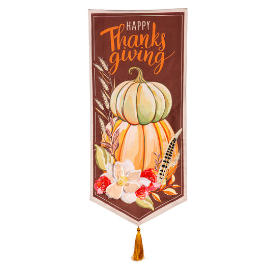 Happy Thanksgiving Everlasting Impressions Garden Flag; Polyester-Linen Blend 12.5"x28"