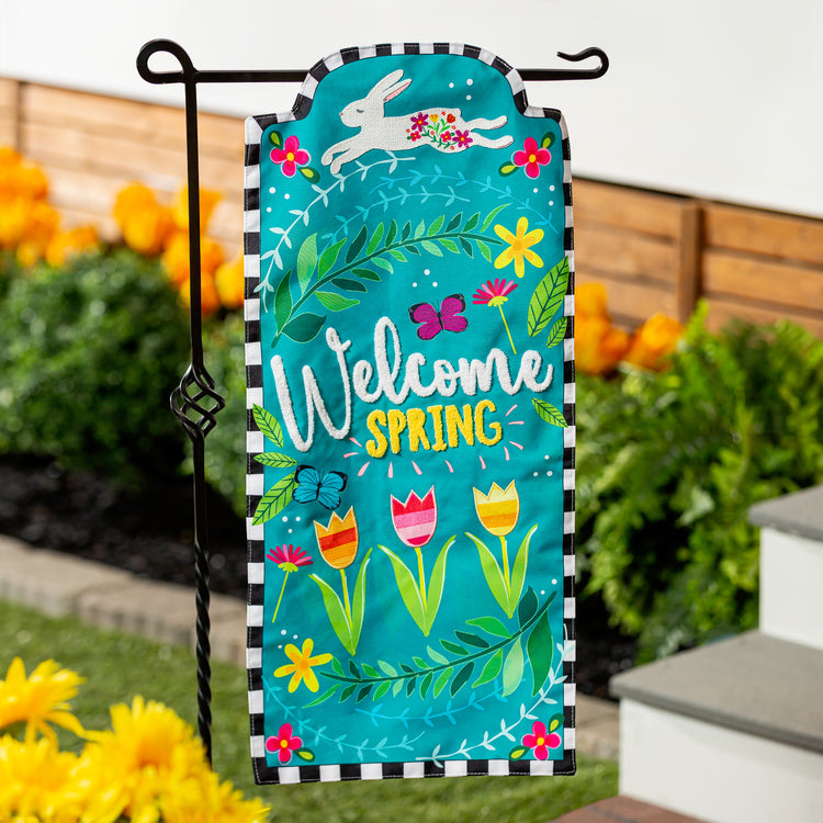 Welcome Spring Bunny Everlasting Impressions Garden Flag; Polyester-Linen Blend 12.5"x28"