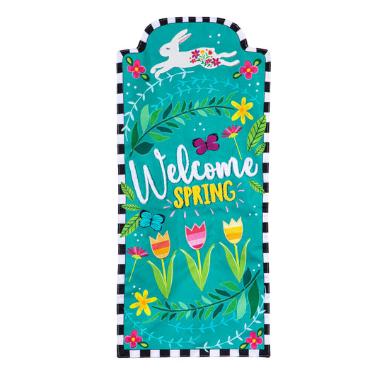 Welcome Spring Bunny Everlasting Impressions Garden Flag; Polyester-Linen Blend 12.5"x28"