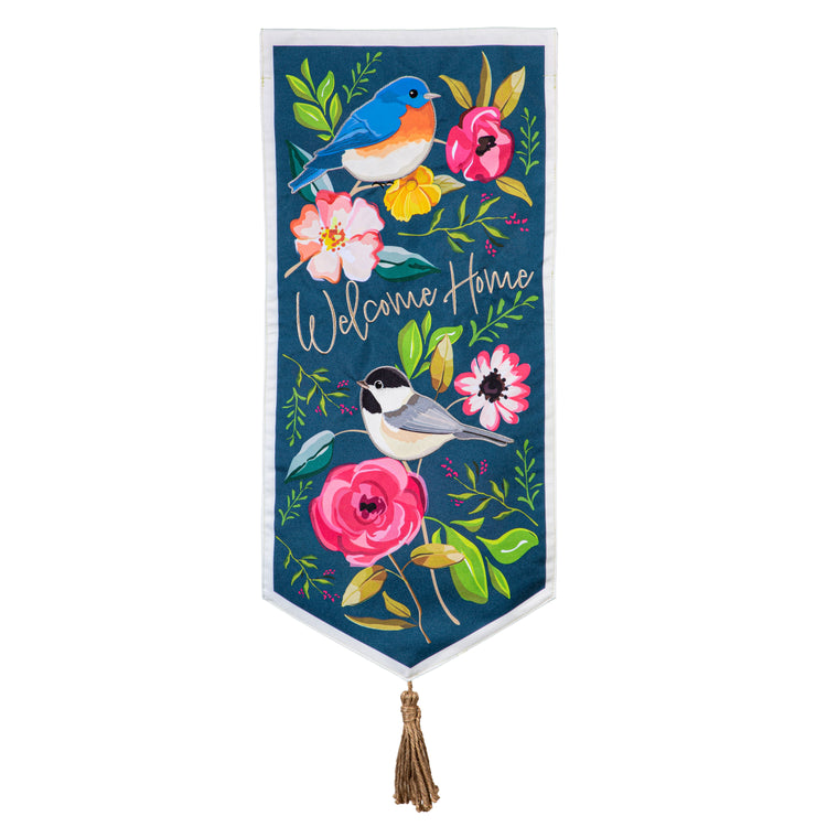 Welcome Home Songbirds Everlasting Impressions Garden Flag; Polyester-Linen Blend 12.5"x28"