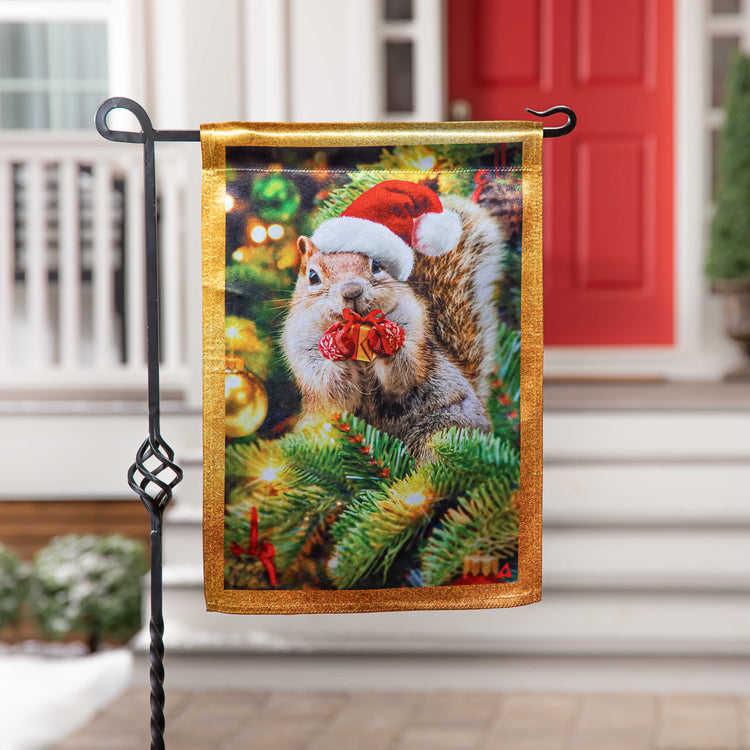 Santa Squirrel Lustre Garden Flag; Polyester 12.5"x18"