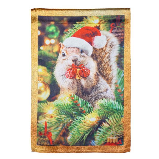 Santa Squirrel Lustre Garden Flag; Polyester 12.5"x18"