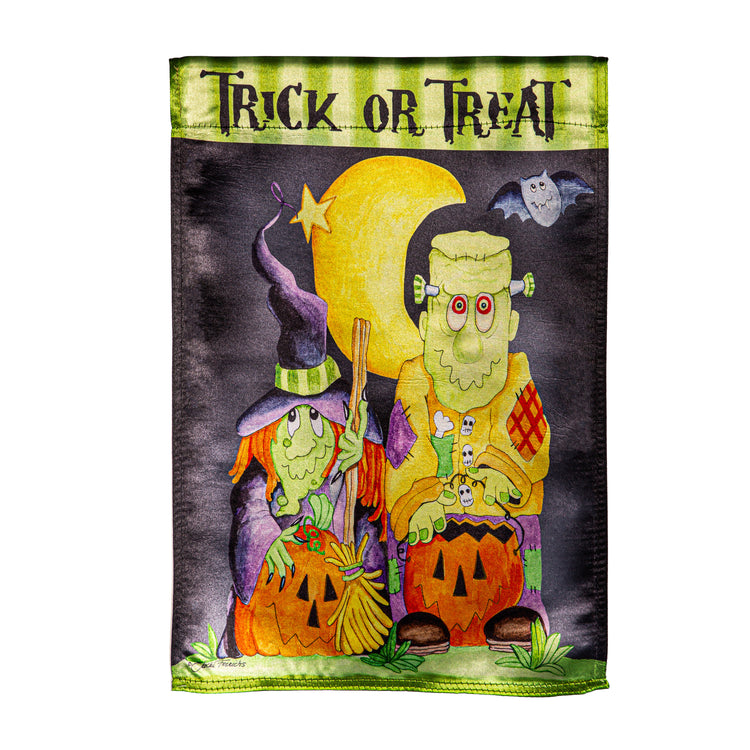 Scary Trick or Treat Lustre Garden Flag; Polyester 12.5"x18"