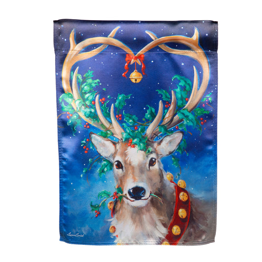 Santa's Reindeer Lustre Garden Flag; Polyester 12.5"x18"