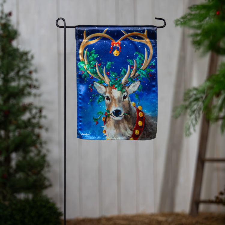 Santa's Reindeer Lustre Garden Flag; Polyester 12.5"x18"