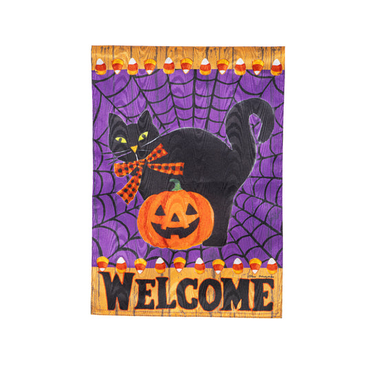 Black Cat Moire Garden Flag; Polyester 12.5"x18"