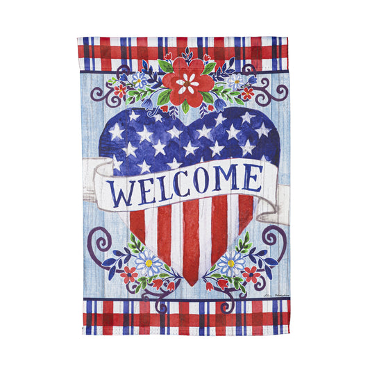 Welcome Patriotic Heart Garden Flag