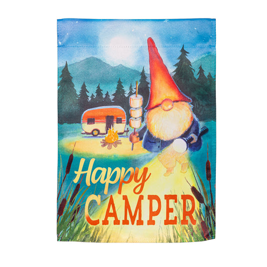 Gnome Happy Camper Suede Garden Flag; Polyester 12.5"x18"