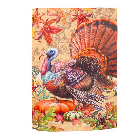 Thanksgiving Turkey Printed Suede Garden Flag; Polyester 12.5"x18"