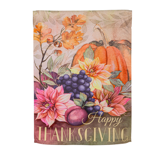 Happy Thanksgiving Printed Suede Garden Flag; Polyester 12.5"x18"