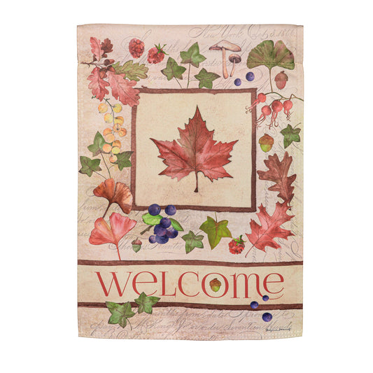 Welcome Fall Leaf Printed Suede Garden Flag; Polyester 12.5"x18"