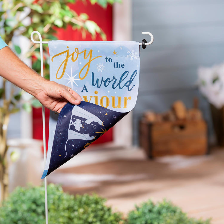 Joy to the World Reversible Printed Suede Garden Flag; Polyester 12.5"x18"