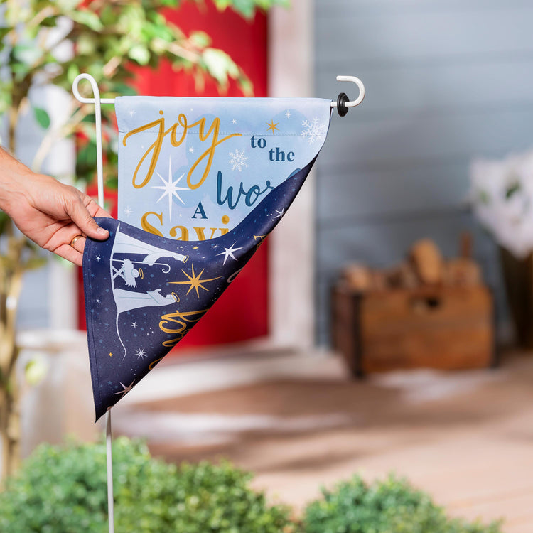 Joy to the World Reversible Printed Suede Garden Flag; Polyester 12.5"x18"