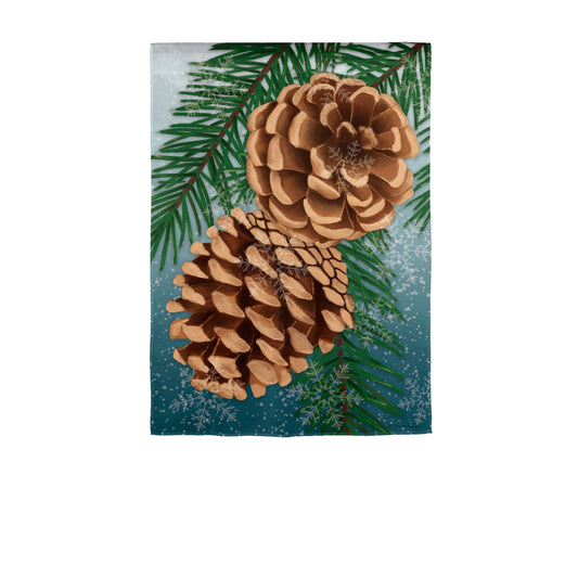 Winter Pine Cone Printed Suede Garden Flag; Polyester 12.5"x18"