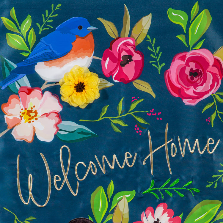 Welcome Home Song Birds Applique House Flag; Polyester 28"x44"