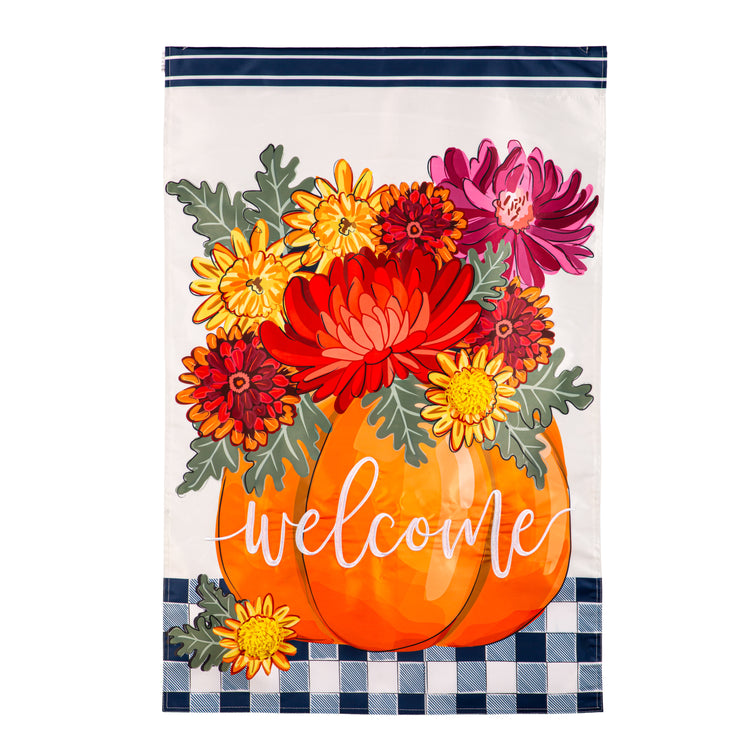 Mums & Pumpkin Printed/Applique House Flag; Polyester 28"x44"