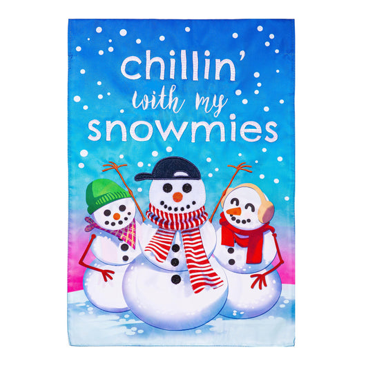 Chillin' with My Snowmies Applique House Flag; Polyester 28"x44"