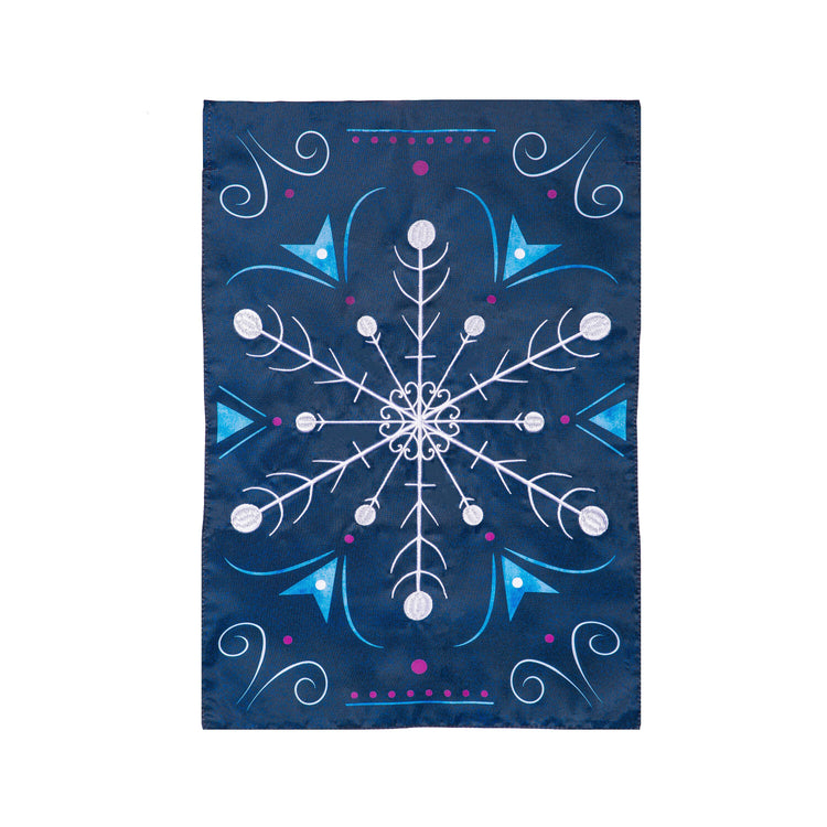 Blue Snowflake Applique House Flag; Polyester 28"x44"