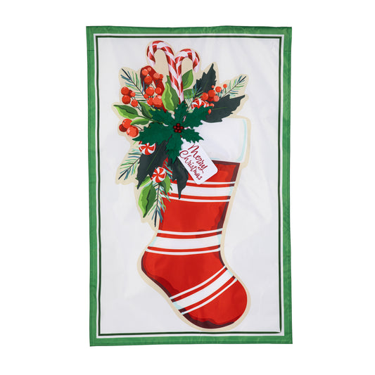 Merry Christmas Stocking Applique House Flag; Polyester 28"x44"