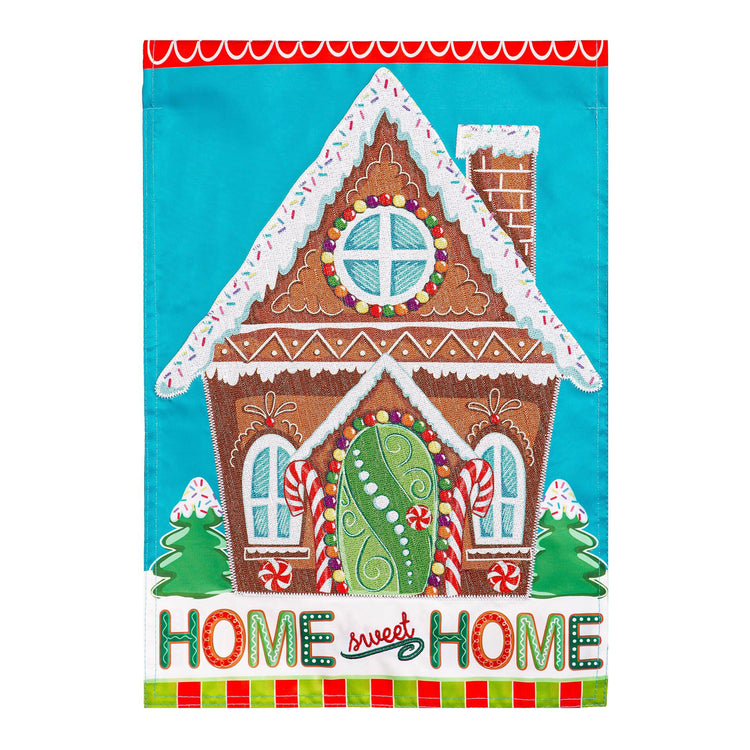 Gingerbread Home Sweet Home Applique House Flag; Polyester 28"x44"