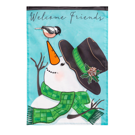 Snowman and Chickadee Applique House Flag; Polyester 28"x44"