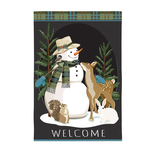 Woodland Snowman & Friends House Flag; Polyester 28"x44"