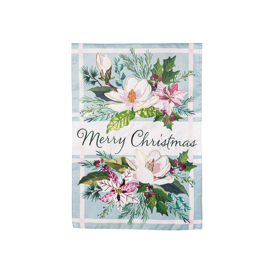 Merry Christmas Floral House Flag; Polyester 28"x44"