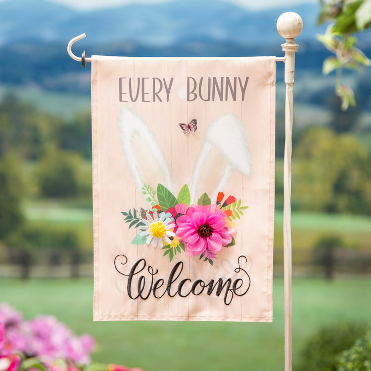 Every Bunny Welcome Applique Garden Flag; Polyester 12.5"x18"