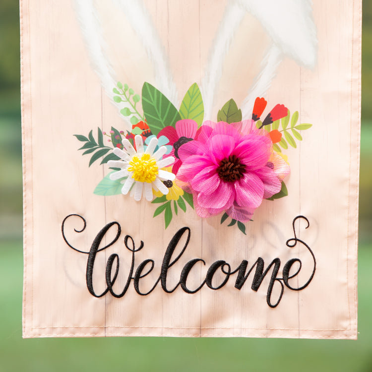 Every Bunny Welcome Applique Garden Flag; Polyester 12.5"x18"