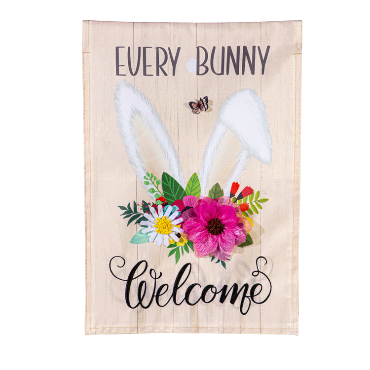 Every Bunny Welcome Applique Garden Flag; Polyester 12.5"x18"