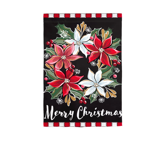 Poinsettia Wreath Garden Flag; Polyester 12.5"x18"