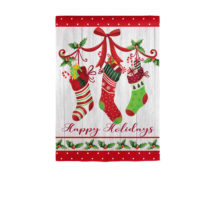 Happy Holidays Stocking Garden Flag; Polyester 12.5"x18"