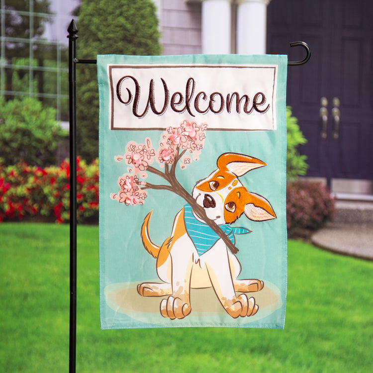 Welcome Pup Printed/Applique Garden Flag; Polyester 12.5"x18"