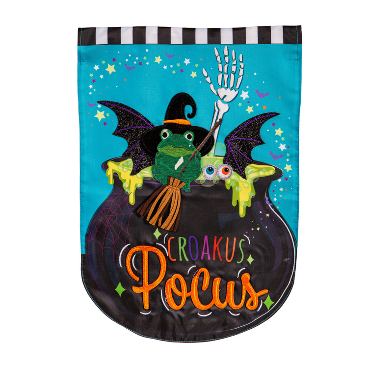 Croakus Pocus Applique Garden Flag; Polyester 12.5"x18"